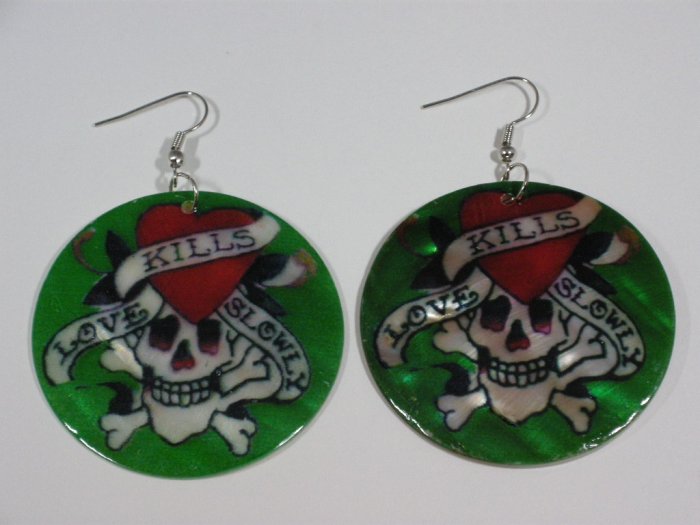 Ed Hardy tattoo style Love kills slowly earrings - Green