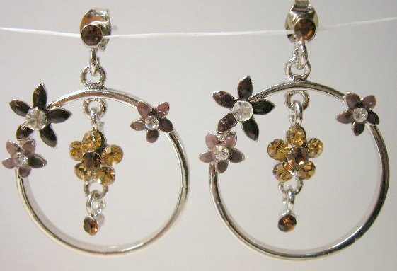 Yellow citrine tone cz rhinestone flower hoop earrings