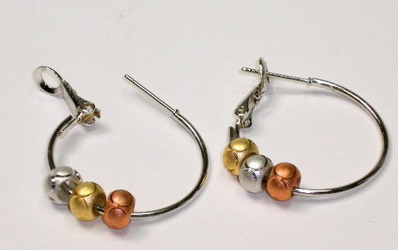 Hoop earrings with 3 tone brass silver copper