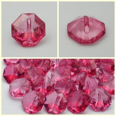 Lot 24 pcs 24L Clear CrystalRhinestone Pink-Red Octagon Buttons