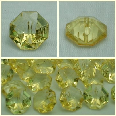 Lot 24 pcs 24L Clear Crystal Rhinestone Light Yellow Octagon 2 Hole Buttons