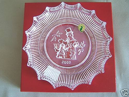 WATERFORD Crystal Christmas Plate Jolly Snowman 2007 NIB