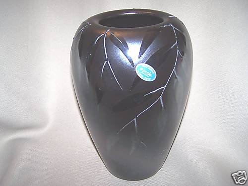 POOLE Pottery ZEN Concave Vase Black/Gray Leaves New