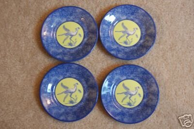 Lynn Chase Saucer African Inspirations Blue/Green Set of 4 New