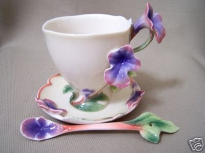 FRANZ Porcelain Sage Herb Cup Saucer Spoon Set New