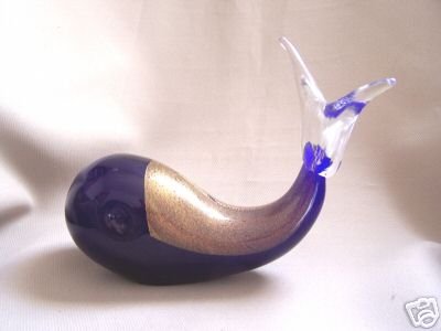Murano Art Glass Blue/Gold Whale Figurine by Formia New