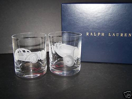 RALPH LAUREN Crystal Vintage Car DOF Glasses Set/2 NIB