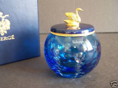 FABERGE Crystal Votive With Enamel Guilloche Top New