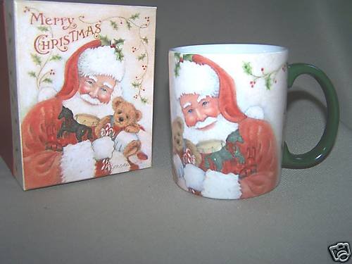 LANG Ceramic Mug Holly Santa by Shelly Buck Baldwin NIB