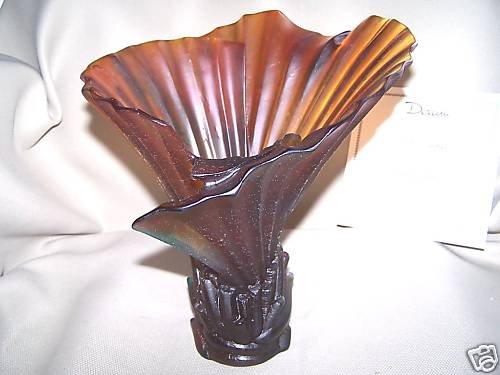 DAUM Crystal Palm Tree Vase by E. Robba Collectible NIB