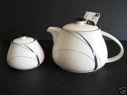 DENBY Stoneware Oyster Strands Tea Pot Sugar Bowl New