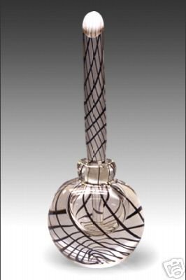 ANDREW SHEA Art Glass Faceted Clear Black Cane Perfume Bottle New