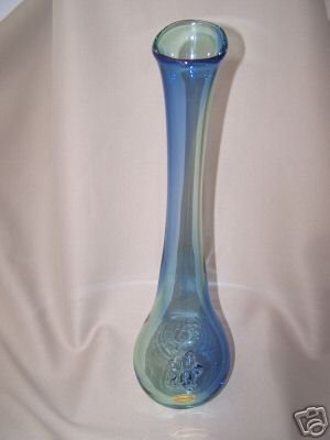 Art Glass Crystal Blue Vase w/Flower by Adam Jablonski New