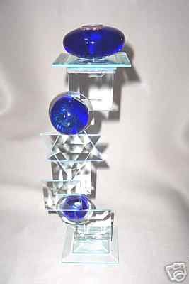 Berni Art Glass Judaic Taper Candle Holder Beveled New