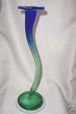 Berni Art Glass Tall Trumpet Taper Candle Holder New