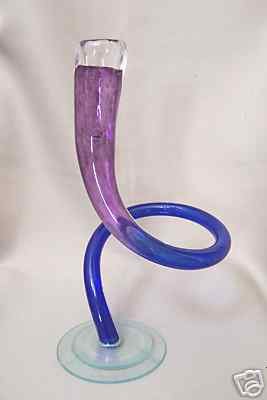 Berni Art Glass Two Colored Twisted Taper Candle Holder