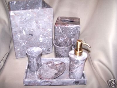 LABRAZEL Gray Marble Bath Accessories Large Set New