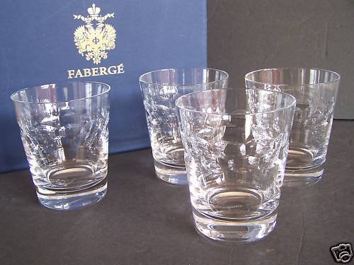 FABERGE Clear Crystal Olivia DOF Glasses Set/4 NIB