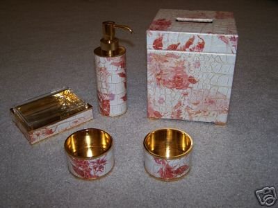 LABRAZEL Crocodile Floral Bath Accessories Vanity Leather Set New