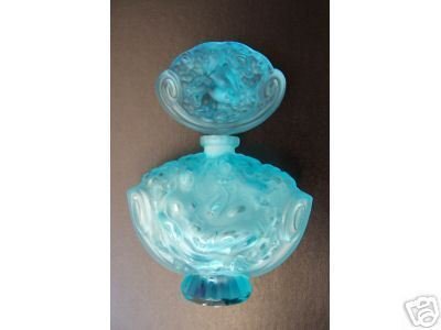Bohemian Frosted Glass Bas Relief Turquoise Perfume Bottle NIB