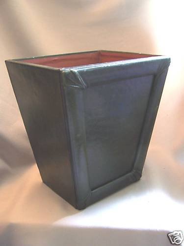 LABRAZEL Dark Green Leather Waste Basket Italy New