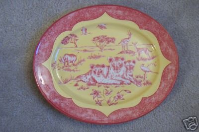 Lynn Chase Oval Platter African Inspirations Cranberry Yellow New