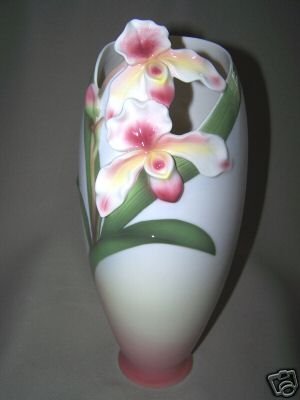 FRANZ Porcelain Slipper Orchid Design Tall Vase New