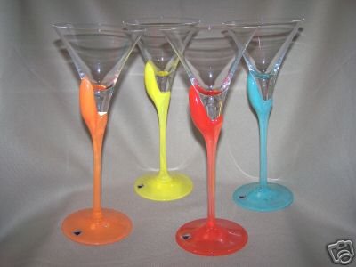 Art Glass Contemporary Martini Glasses set of 4 New