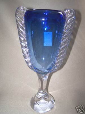 Art Glass Crystal Blue Trophy Vase by Adam Jablonski New