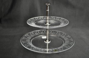 WATERFORD Clear Crystal Ballet Icing Two-Tiered Server Tray New