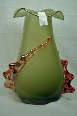ION TAMAIAN Art Glass Hand Blown Green Vase Romania New