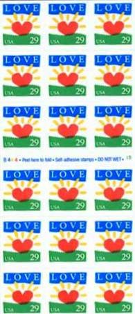 Scott # 2813a 1994 Love stamp booklet pane of 18 x 29¢
