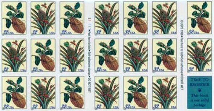 Scott #3127a Botanical Prints by Maria Sibylla Merian booklet pane of 20 x 32¢