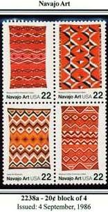 Scott #2238a Navajo Art stamp block of 4 x 22¢