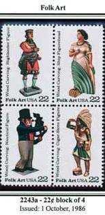 Scott #2243a Folk Art stamp block of 4 x 22¢