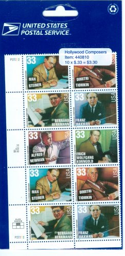 Scott #3339-3344 Legends of American Music – Hollywood Composers stamp block of 10 x 33¢
