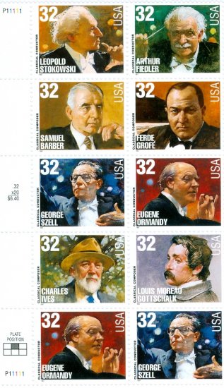 Scott #3158- 3165 Classical Composers & Conductors stamp block of 10 x 32¢