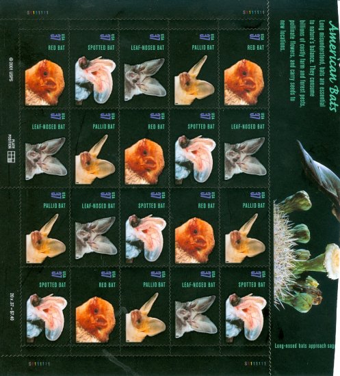 Scott #3664a American Bats sheet of 20 x 37¢