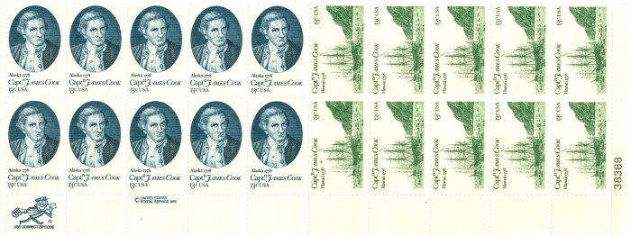 Scott #1732, Scott #1733 Captain James Cook stamp plate block 20 x 13¢