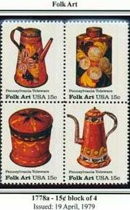 Scott #1778a Folk Art - Pennsylvania Toleware stamp block of 4 x 15¢