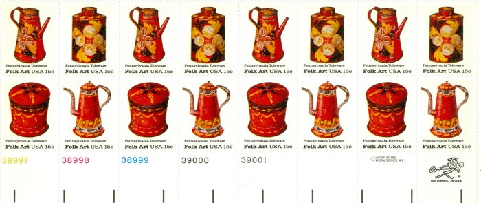 Scott #1775-1778 Folk Art – April 1979 stamp plate block 16 x15¢