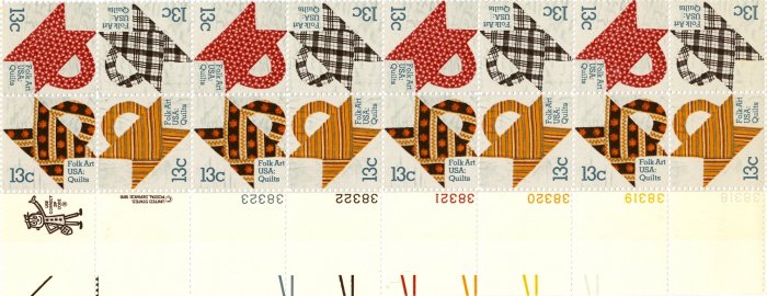 Scott #1745-1748 Quilts – American Folk Art March 1978 stamp plate block 16 x15¢