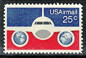 Scott #-89 Plane with Globes â 1976 single AIR MAIL stamp denomination 25¢