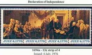 Scott #1694a DECLARATION OF INDEPENDENCE strip of 4 stamps denominations: 13¢