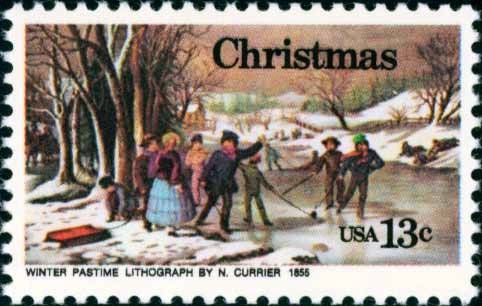 Scott #1702 CHRISTMAS - "Winter Pastime" by Nathaniel Currier 1976 single stamp denomination: 13¢