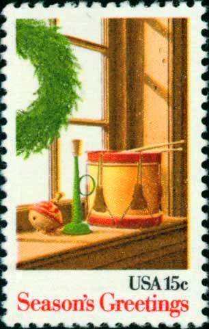 Scott #1843 CHRISTMAS - Wreath and toys 1980 single stamp denomination: 15¢