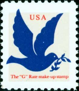 Scott #2877 DOVE G rate make-up - tan, dark blue & red - 1994 single stamp denomination: 3¢