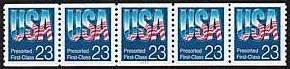 Scott #2607 REFLECTED FLAG. coil 1992 stamp strip of 5 denomination: 23¢