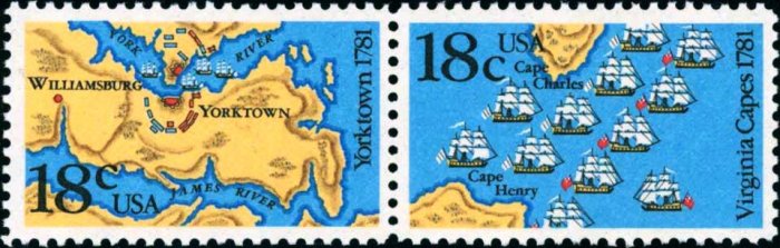 Scott #1938a BATTLE OF YORKTOWN AND VIRGINIA CAPES 1981 PAIR 18¢ denomination: 18¢