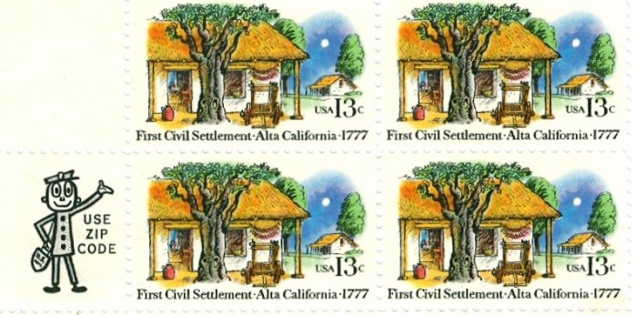 Scott #1725 ALTA CALIFORNIA – First Civil Settlement 1977 block of 4 stamps denomination: 13¢